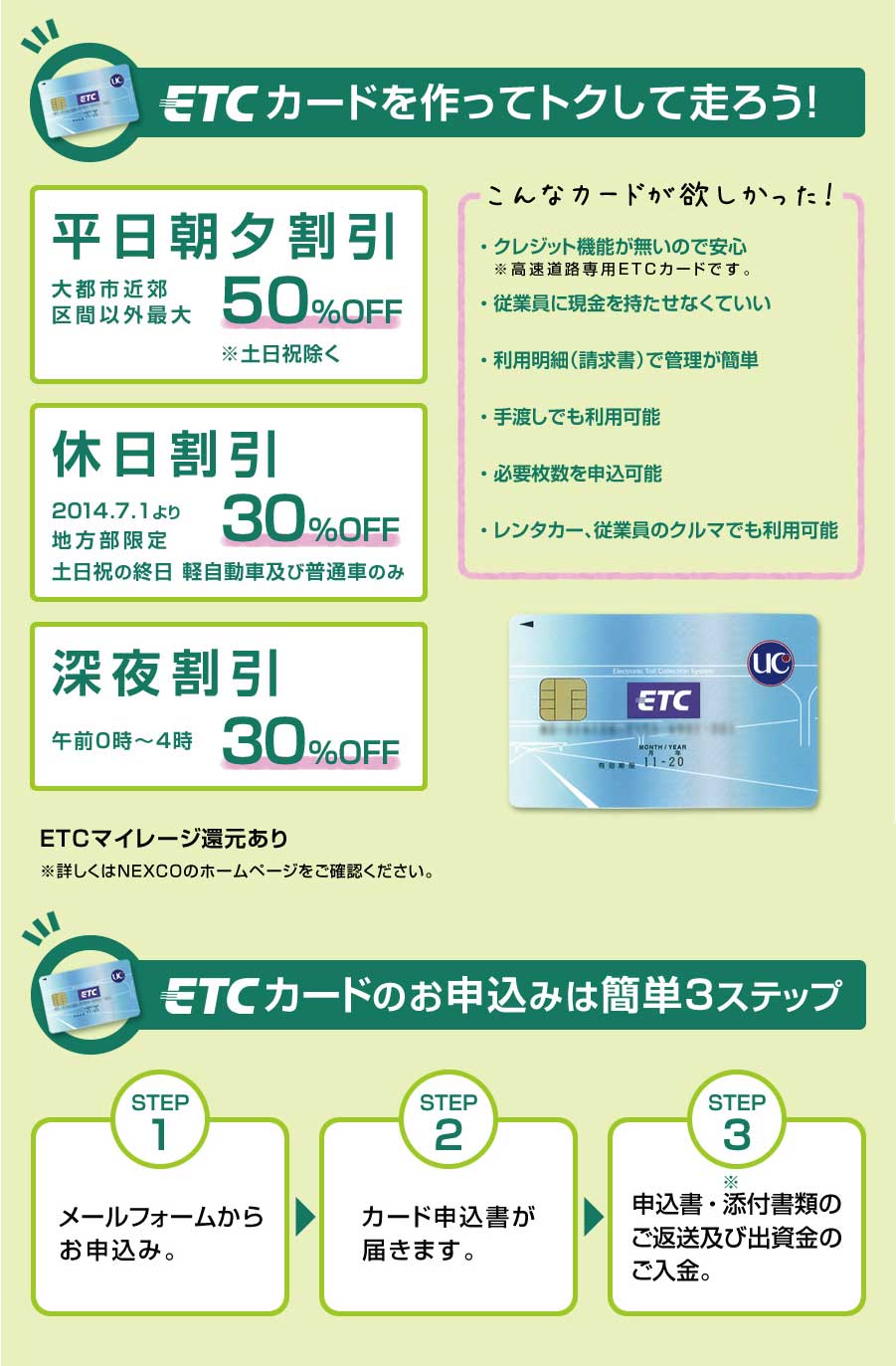 組合発行の法人・個人事業主向け『ETCカード』はお得が満載！